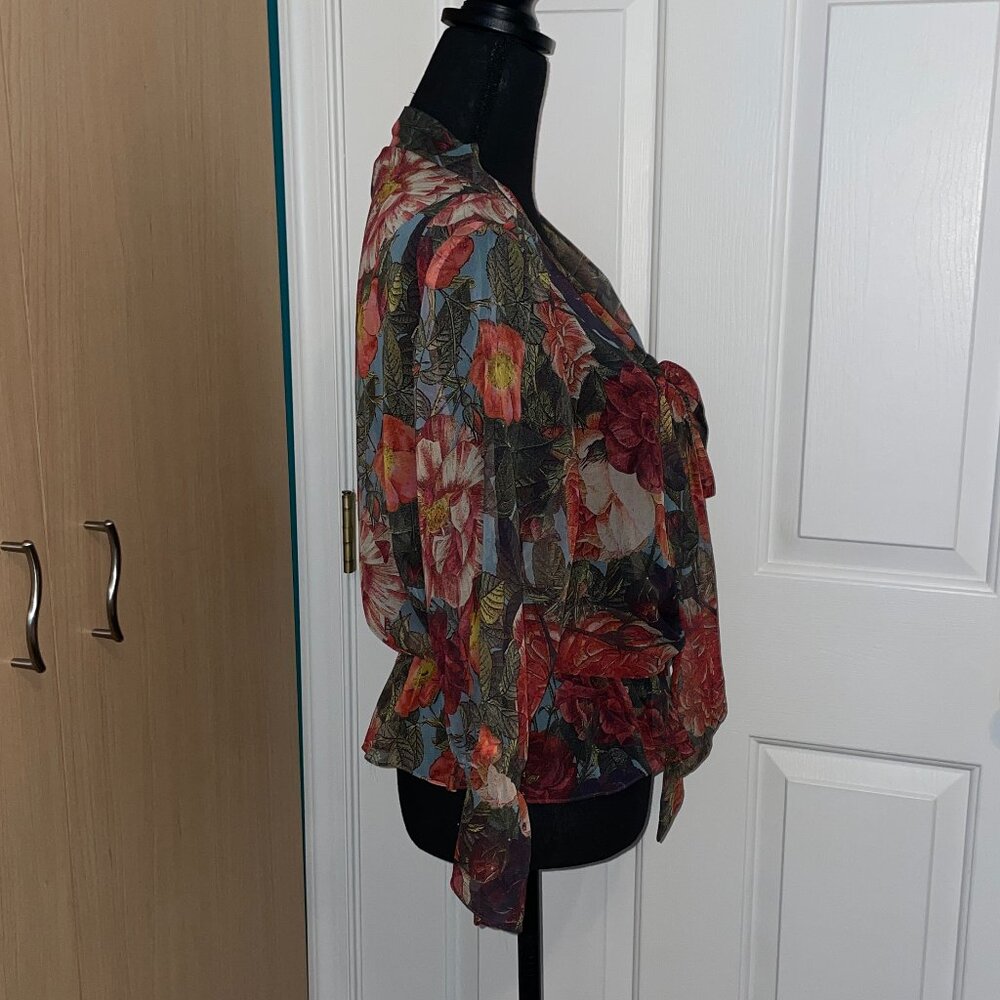 Haute Hippie Floral Sheer Blouse in Red and Green - Picture 5 of 11
